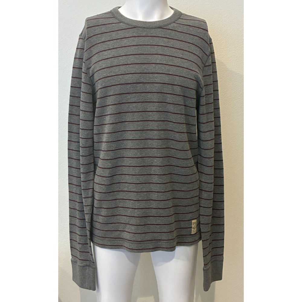 Vintage Y2K Hollister Waffle Knit Thermal Shirt Mens‎ XL Gray Burgundy Striped